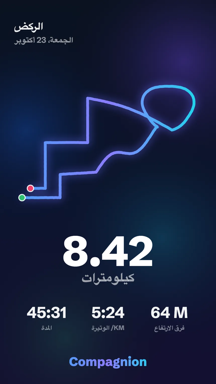 ملصق جولة جري: 8.42 كم، والمسار والأرقام