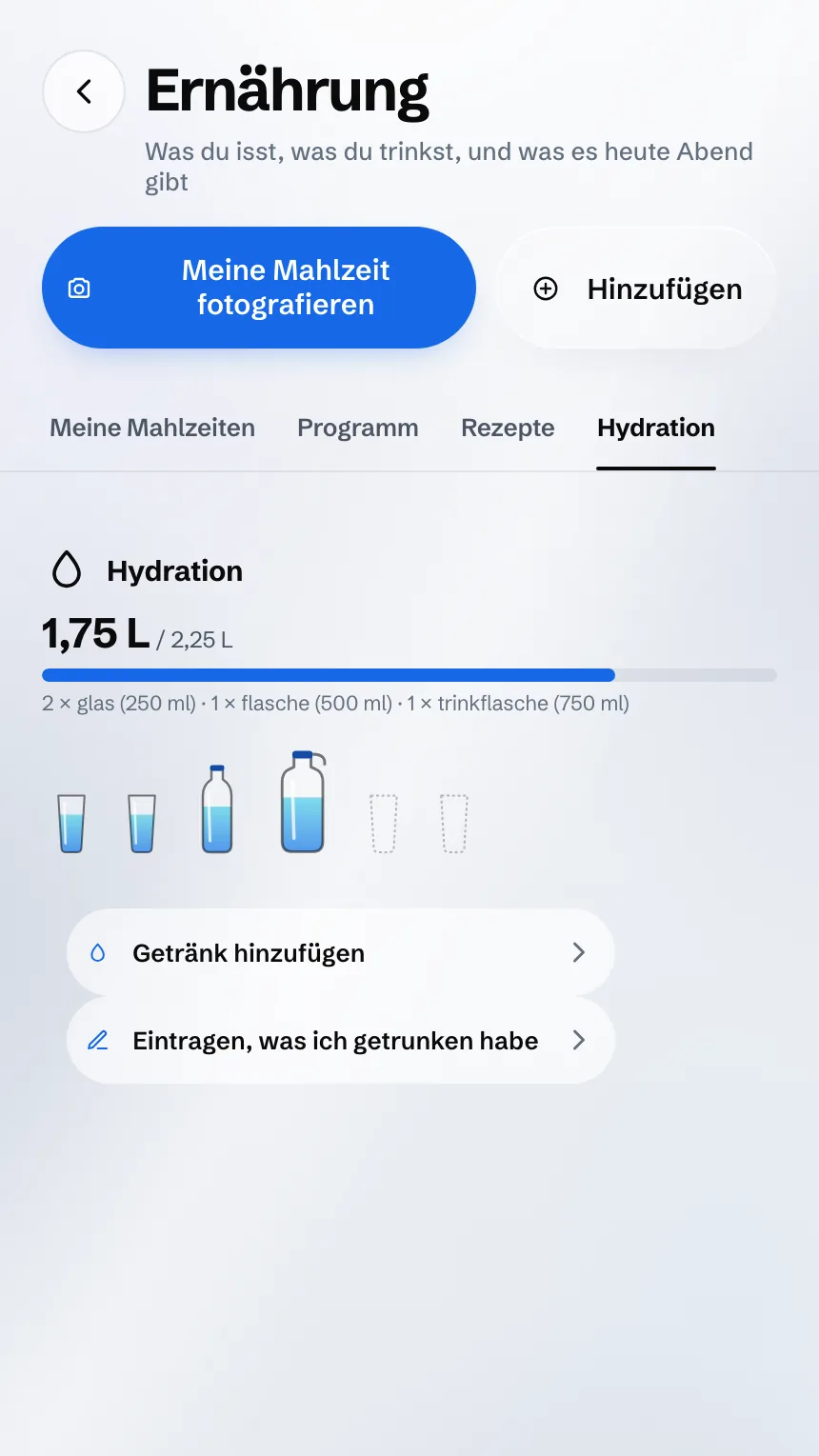 Bildschirm Hydration: das Wasser des Tages, Glas für Glas und Flasche für Flasche