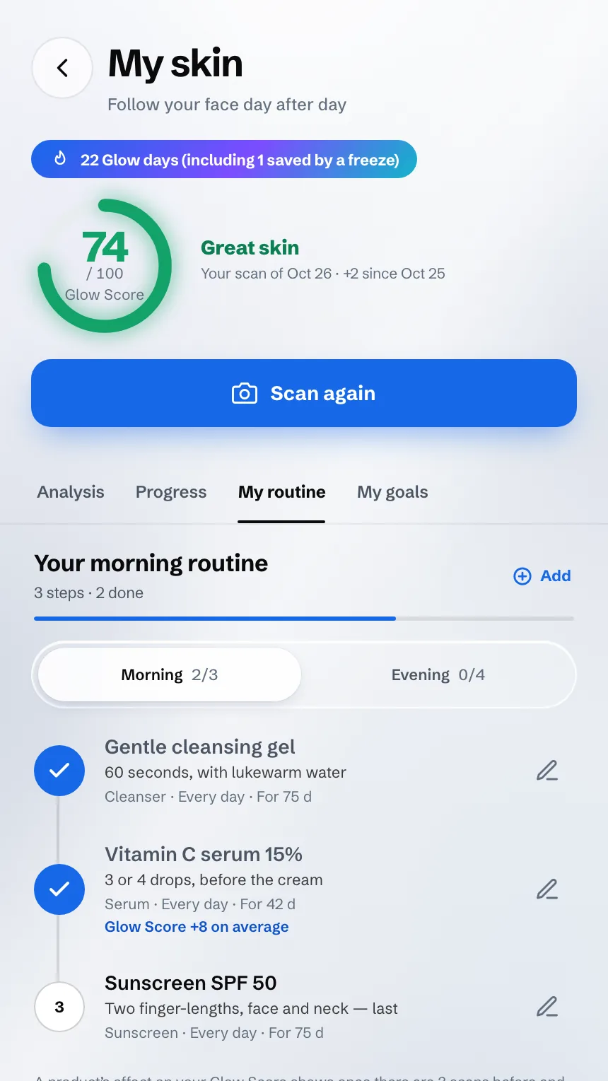 My skin screen: the Glow Score and the morning routine, product by product